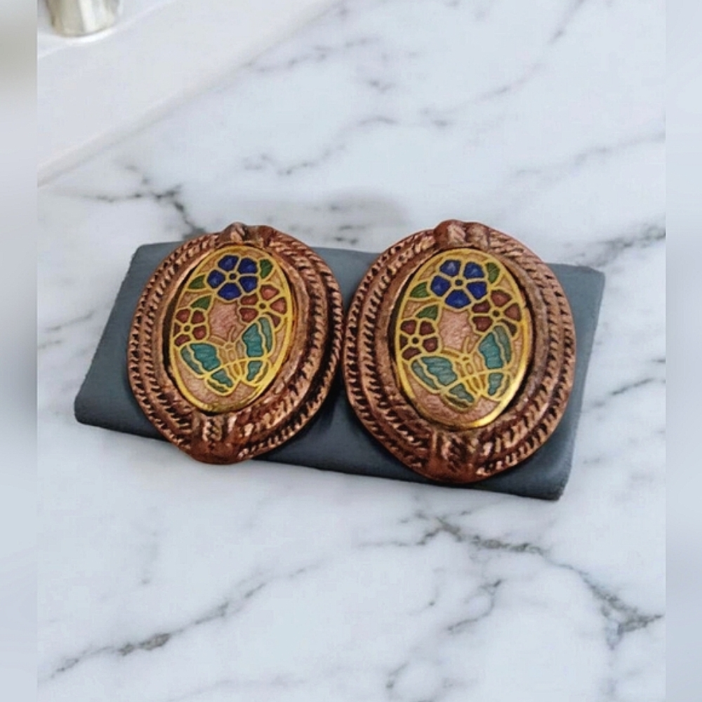 Vintage Stained Glass Mosaic Style Clip-On Earrings